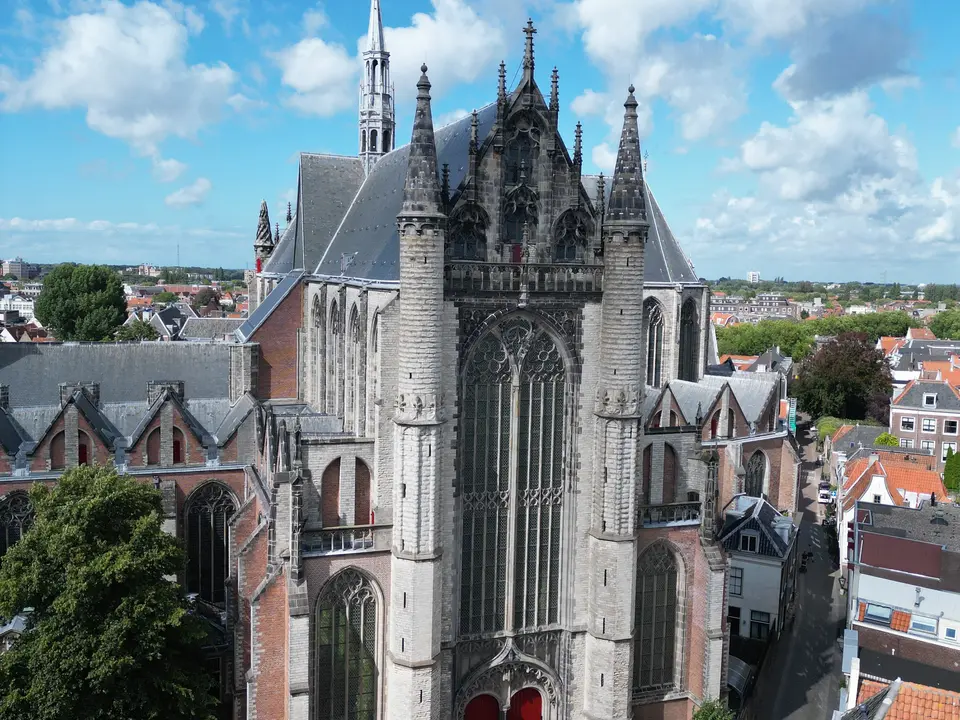 Façade and tall windows of Hooglandse Kerk in Leiden Façade and tall windows of Hooglandse Kerk in Leiden