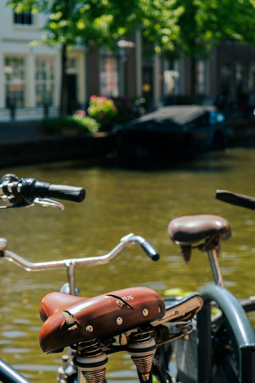 Temporary atmospheric image of bicycles beside a Leiden canal